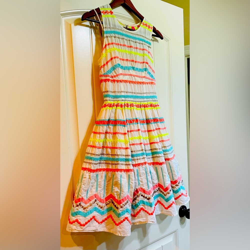 Anthropologie Tracy Reese Plenty neon metallic stitch embroidered Aline dress 2
